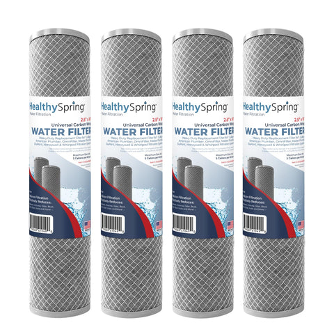 Healthy Spring 5 micron filter front view, compact cartridge for reliable whole-house filtration.