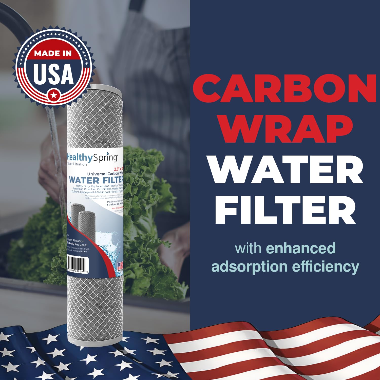 Healthy Spring 5 micron filter side view, built for consistent sediment reduction.