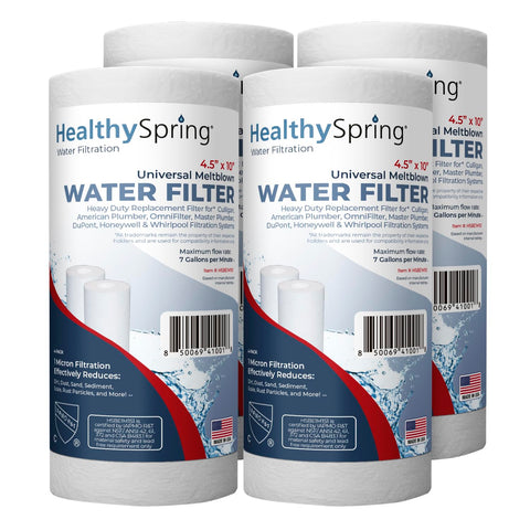 Healthy Spring 5-micron sediment filter improves water clarity in a 10x4.5 housing