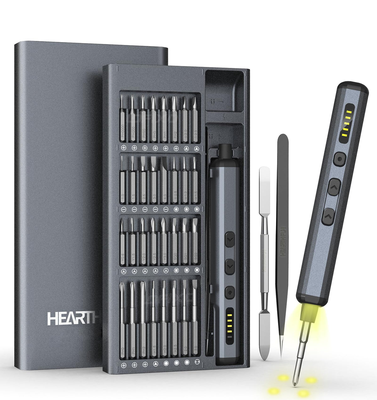 HEARTHFUN electric screwdriver 72pc set ready for electronics repair.