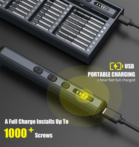 HEARTHFUN electric screwdriver USB-C charging indicator enables quick top-ups.