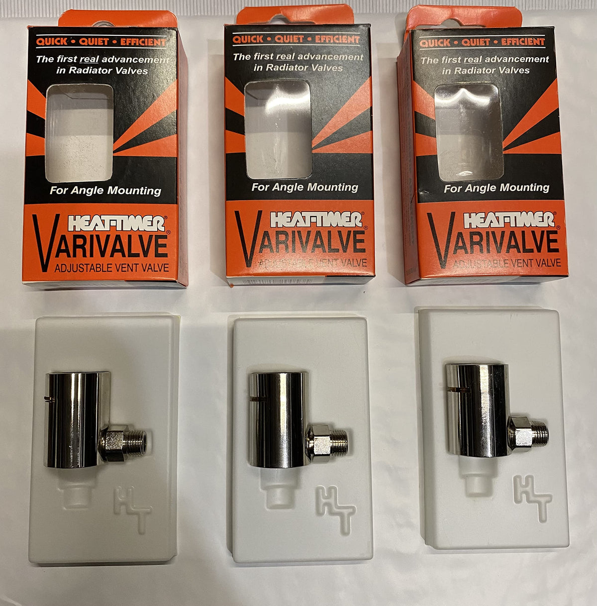 HEAT TIMER Varivalve 925005-00 adjustable angle vent valve shown installed for balanced radiator heat.