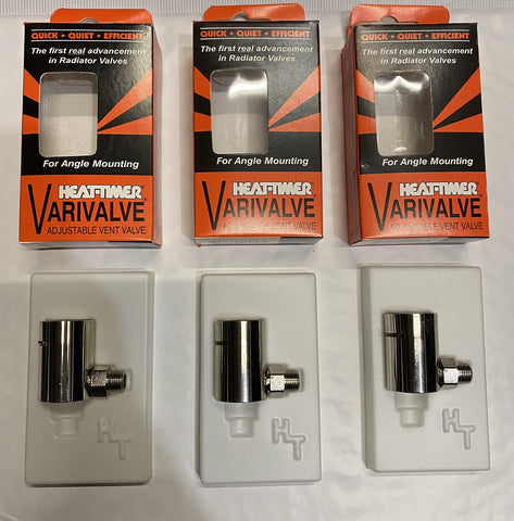 HEAT TIMER Varivalve 925005-00 adjustable angle vent valve shown installed for balanced radiator heat.