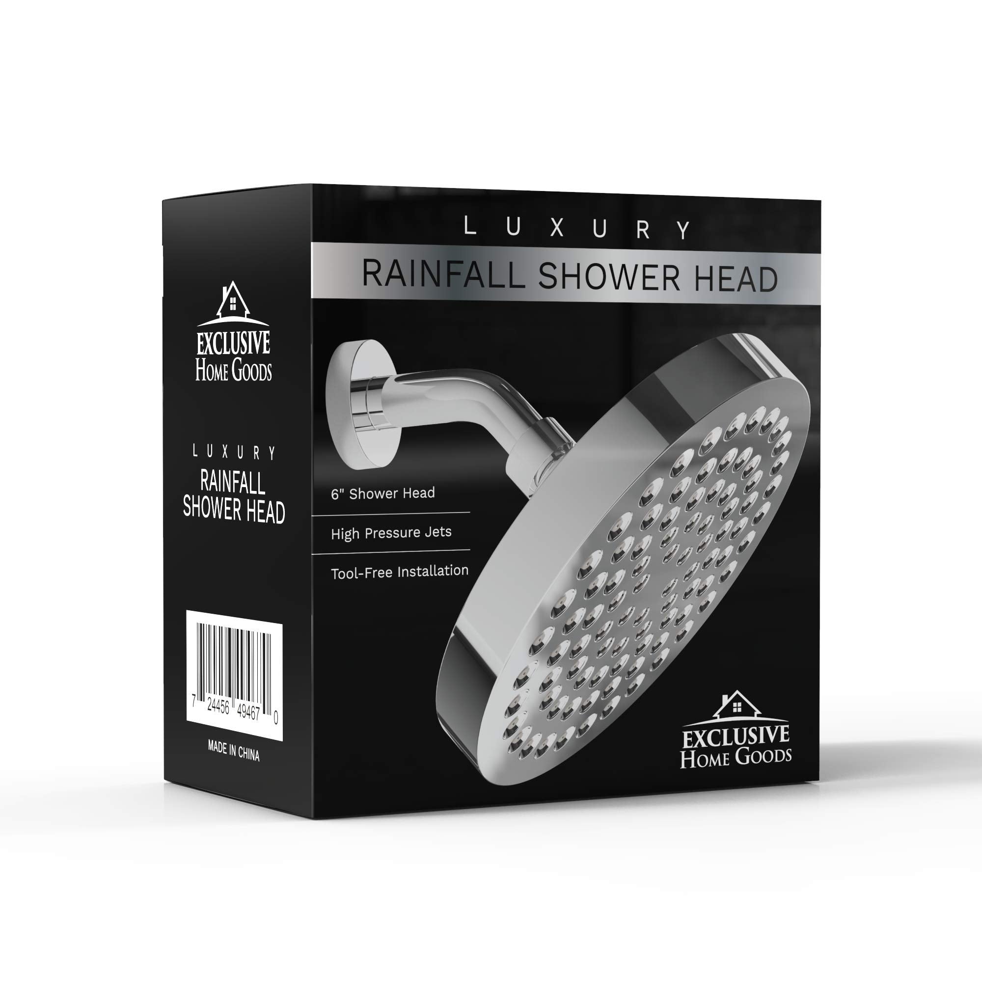 Heatistence deluxe rainfall head fits standard showers for easy retrofit.