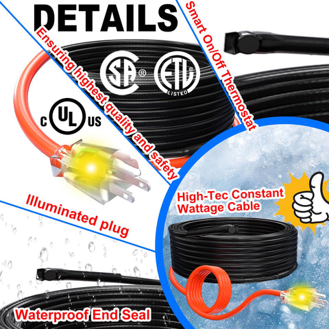 Flexible 24-foot length offers long-run heating for thicker pipe runs.