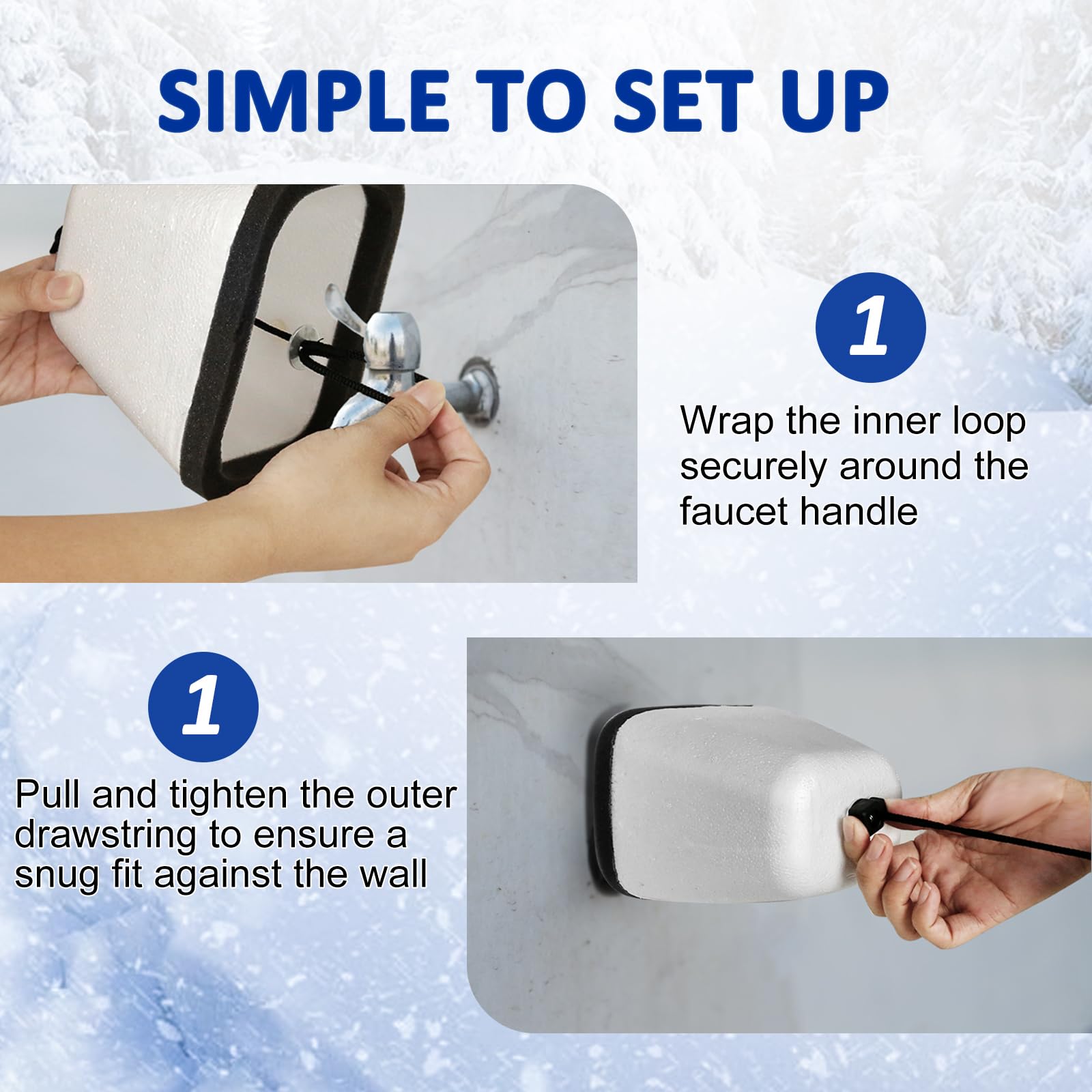 HEATIT faucet cover with drawstring demonstrates quick installation for winter readiness.