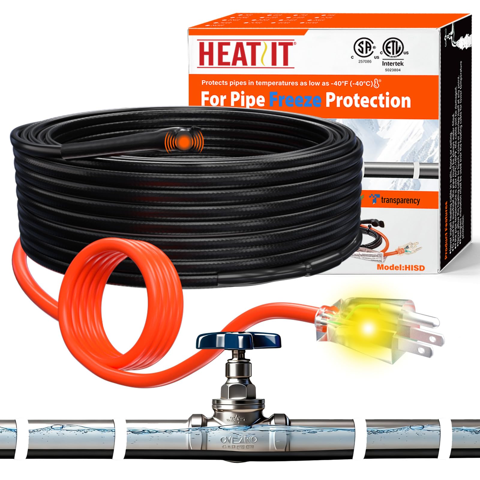 HEATIT pipe heat tape 15ft on a pipe for reliable ice protection