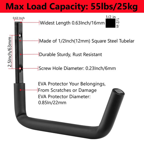 Heavdace 12-inch arm hook supports bicycles securely in compact spaces.