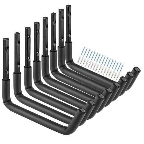 Heavdace garage ladder hook with 12-inch arm secures bicycles and tools.
