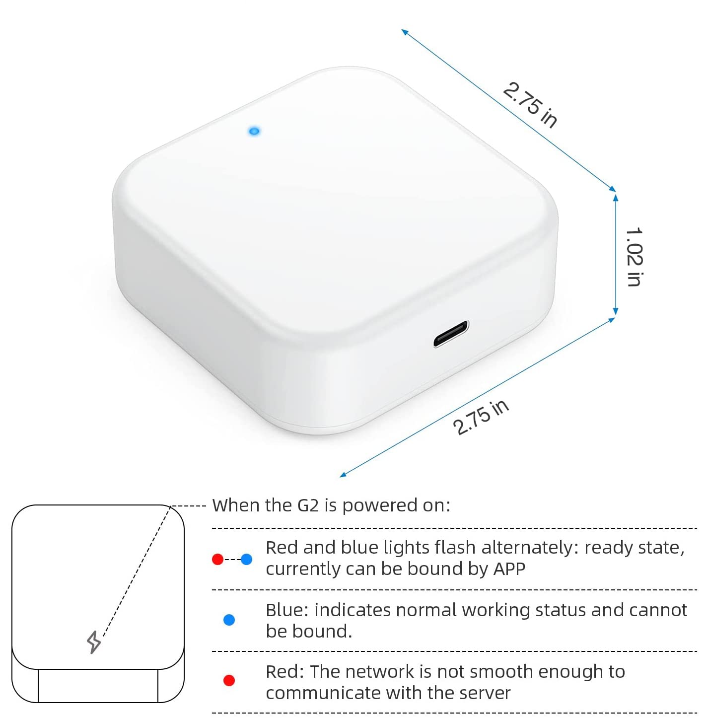 Close-up of HeavenBird G2 gateway highlighting compact design and 2.4GHz Wi‑Fi readiness.