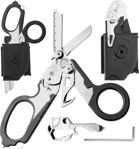Heavy Duty 6in-1 trauma shears foldable design for easy carry during outdoor adventures.