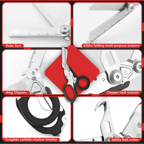 Heavy Duty 6in-1 trauma shears glass breaker aids escape during emergencies.