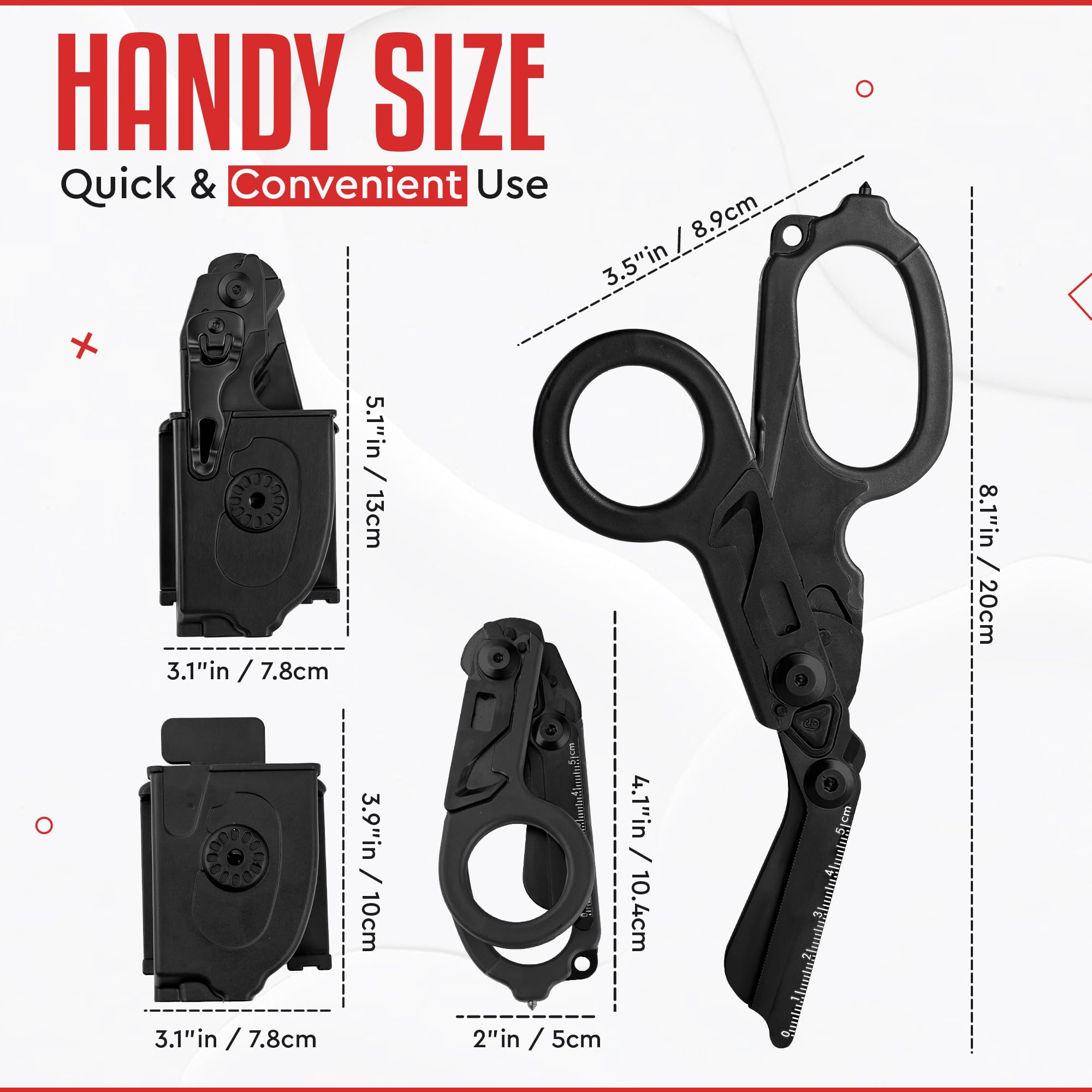 Heavy Duty trauma shears with glass breaker tip ready for quick escape.