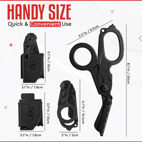 Heavy Duty trauma shears with glass breaker tip ready for quick escape.
