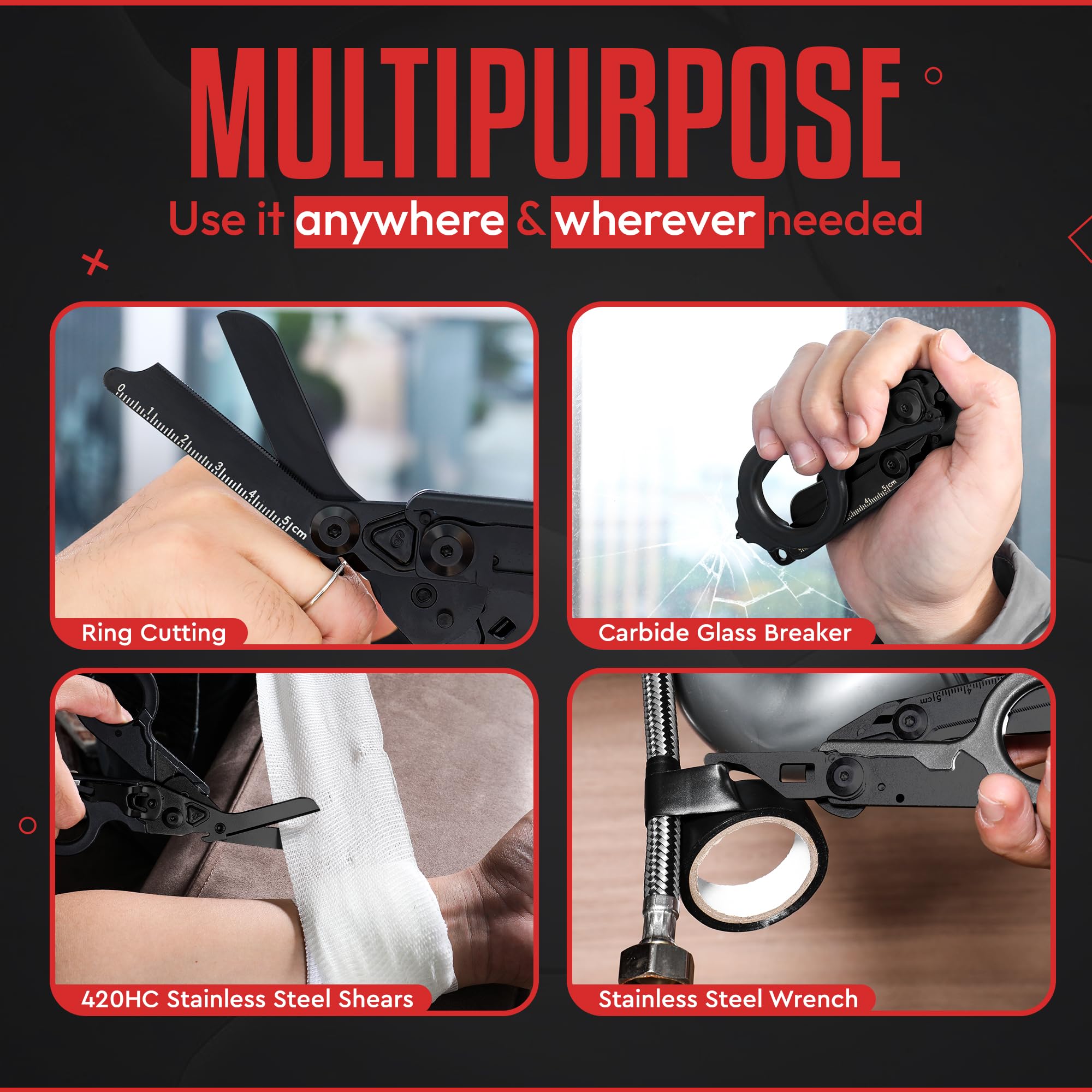 Heavy Duty foldable shears with built-in ruler for fast measurements.