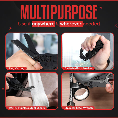 Heavy Duty foldable shears with built-in ruler for fast measurements.