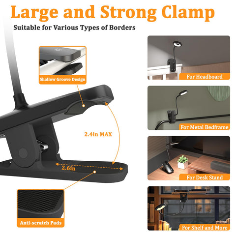 HECDSTLY rechargeable clip light with USB-C for cordless use