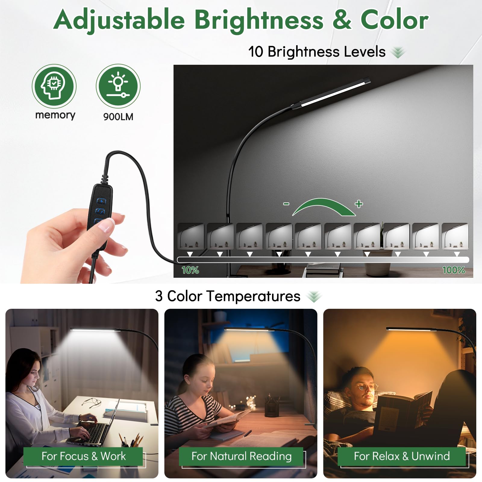 HECDSTLY soft rubber clamp pads protect surfaces while holding the lamp securely.