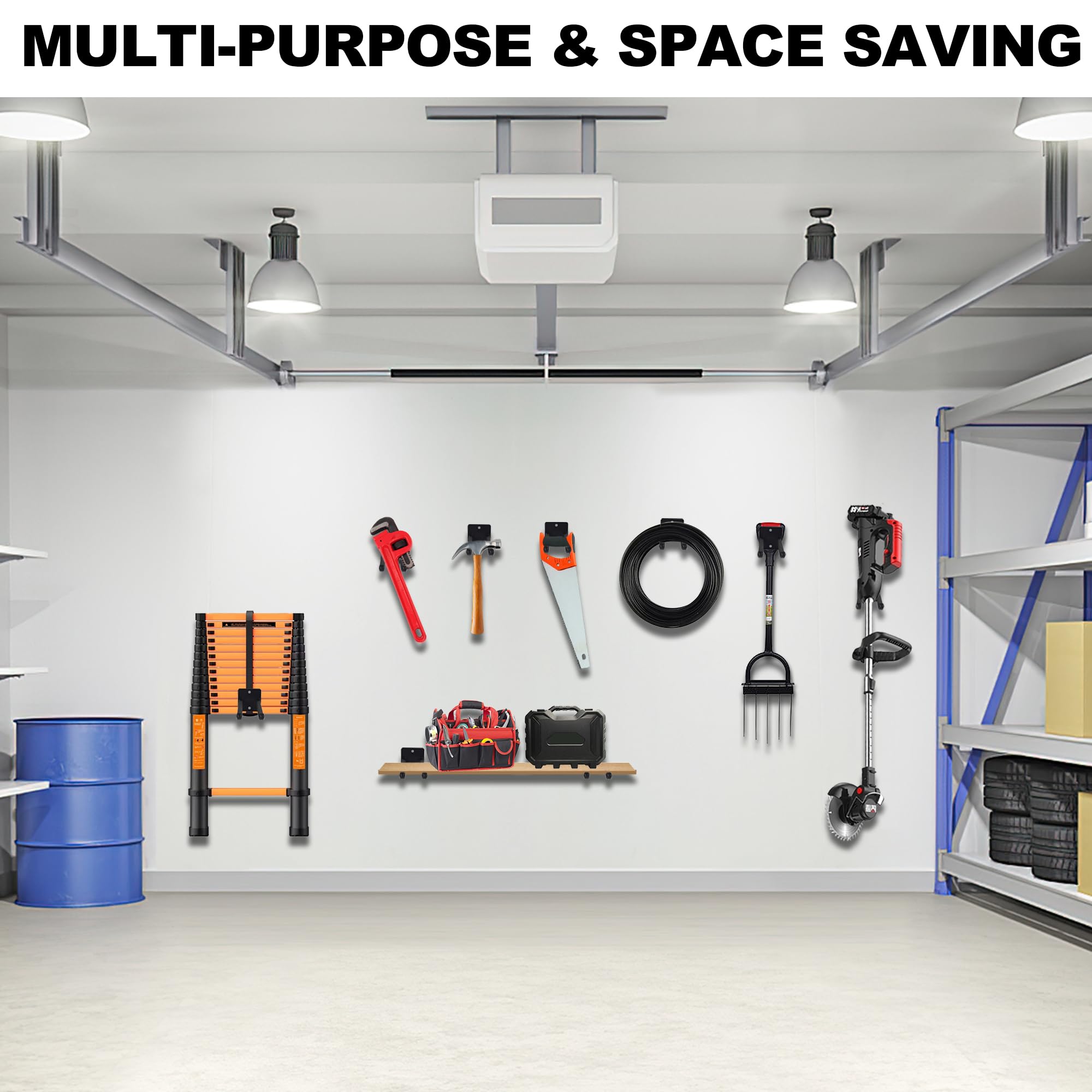 Heevir garage hooks include hardware for secure installation.