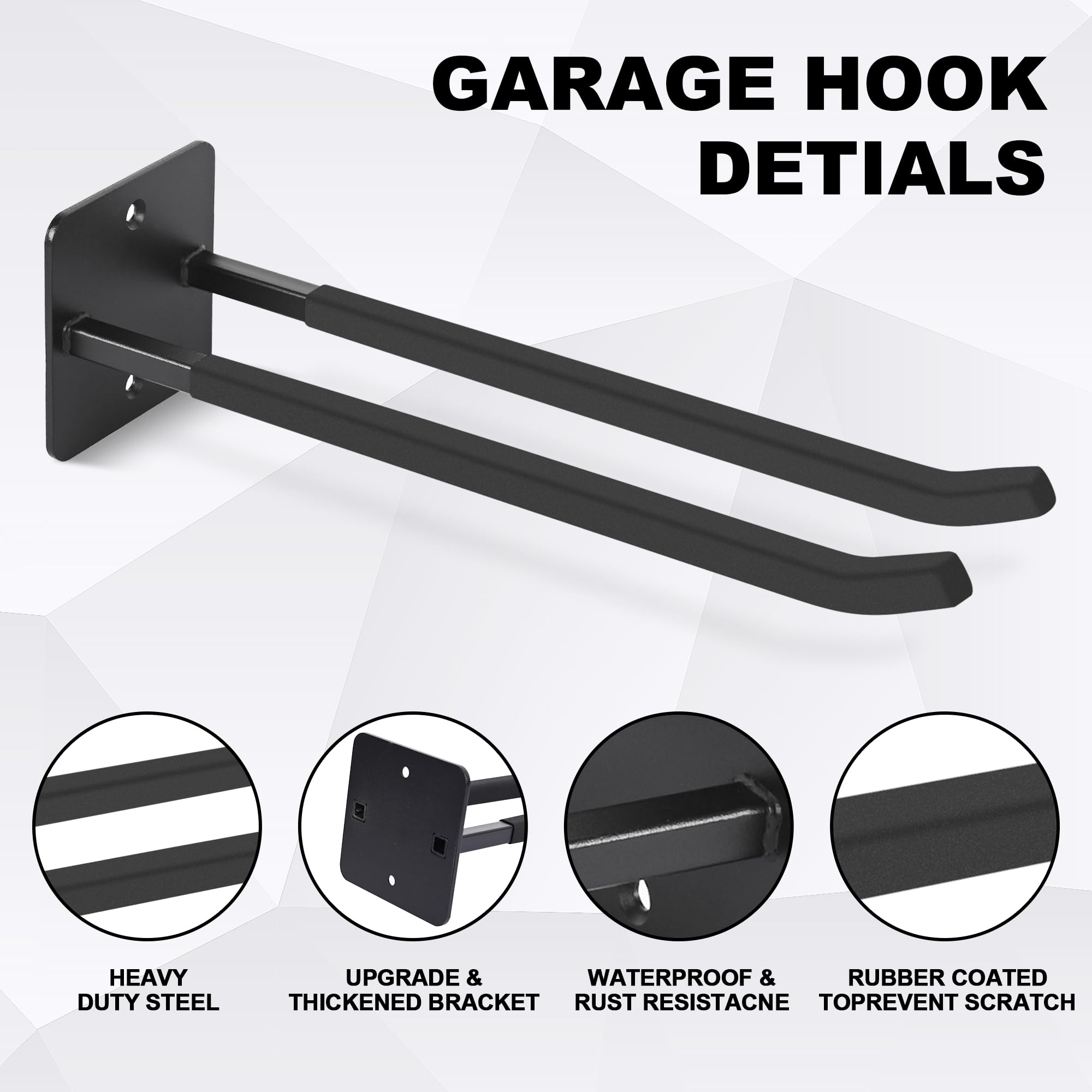 Heevir heavy-duty hook with rubber coating protects surfaces.