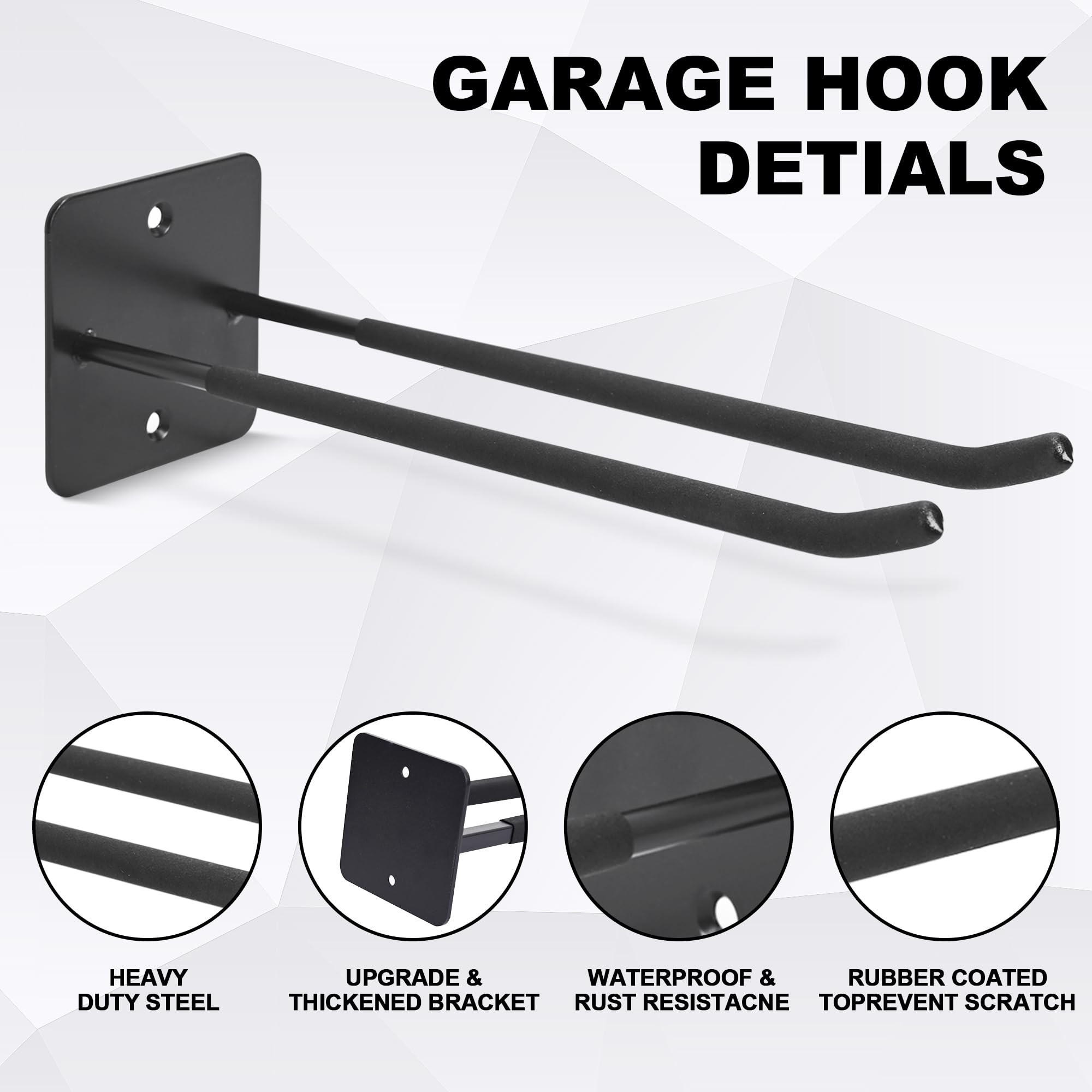 Heevir heavy-duty steel garage hook close-up showing durability.