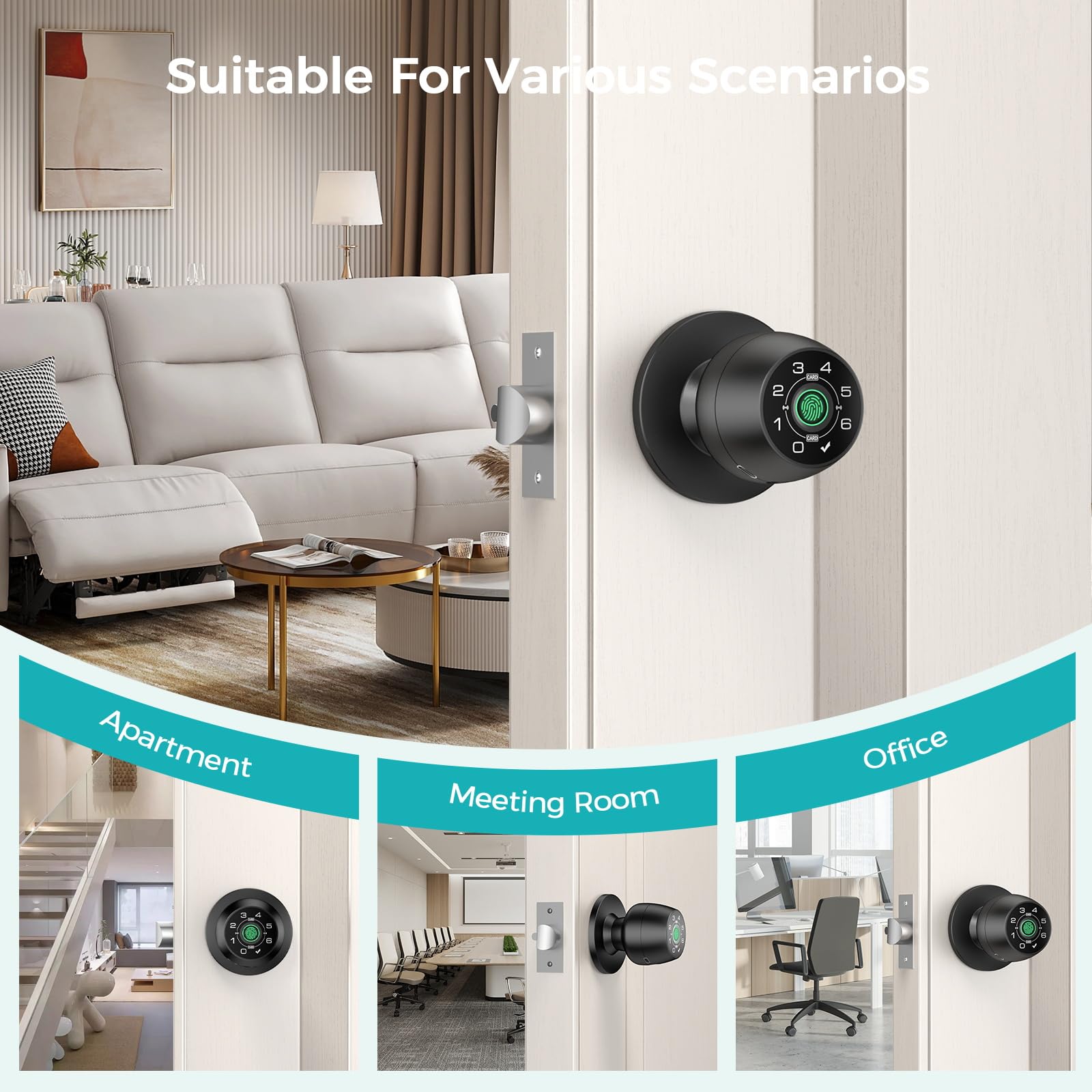 HEI LIANG matte black door knob on wood door