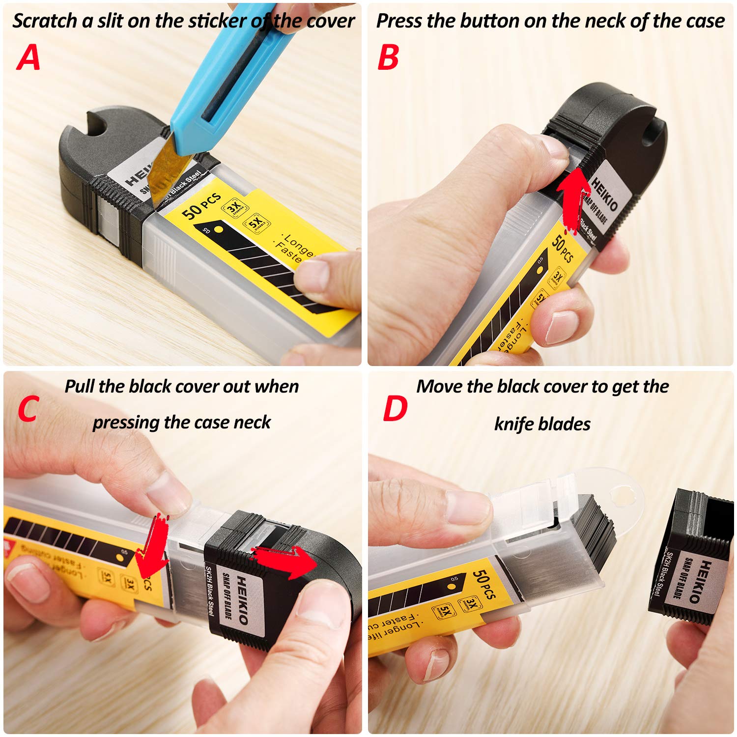 HEIKIO black carbon steel blades offer lasting durability for tough cuts.