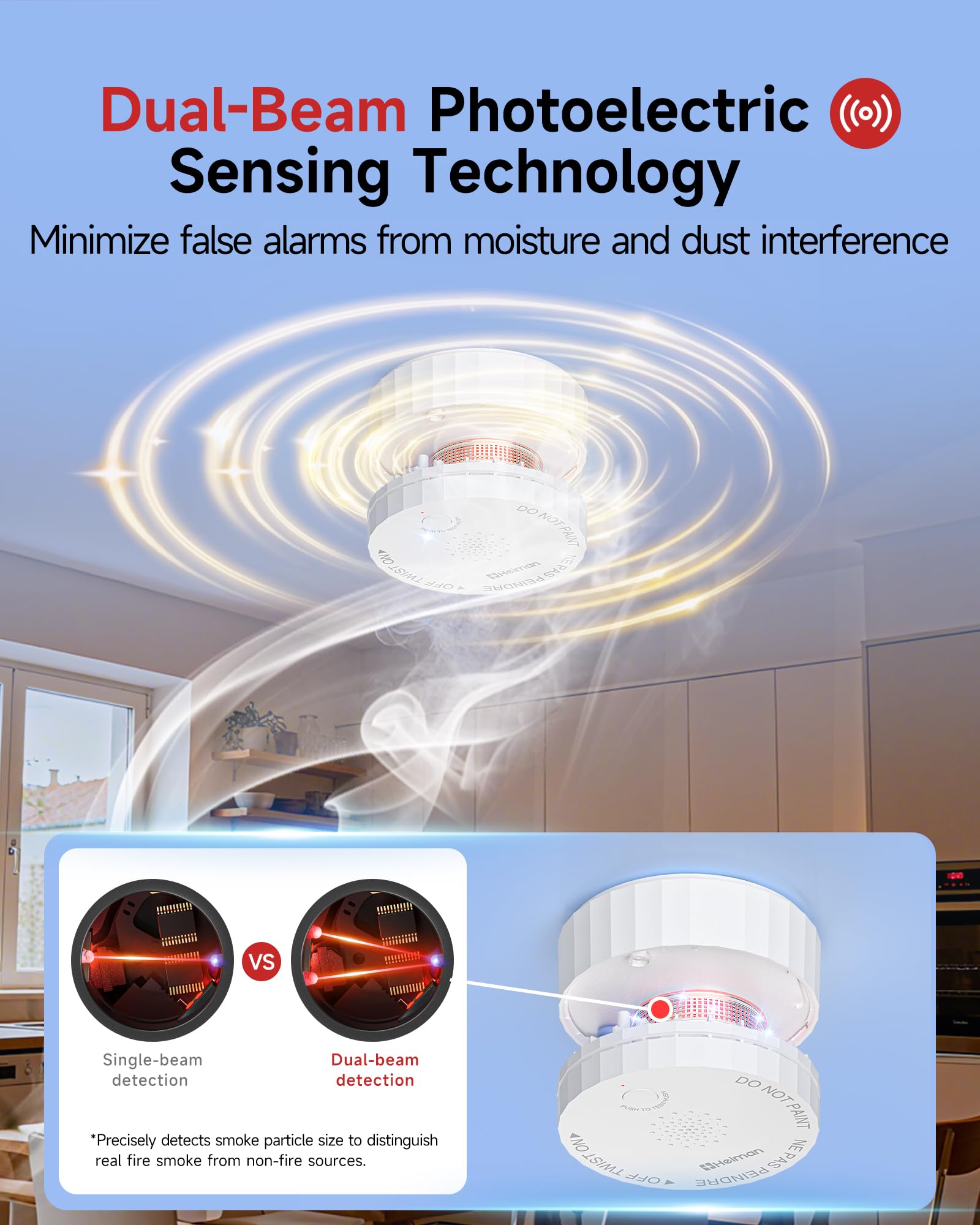 HEIMAN smoke detector 10-year battery ensures long-term maintenance-free operation