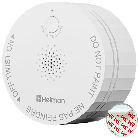 HEIMAN smoke detector front view showing compact design for home use