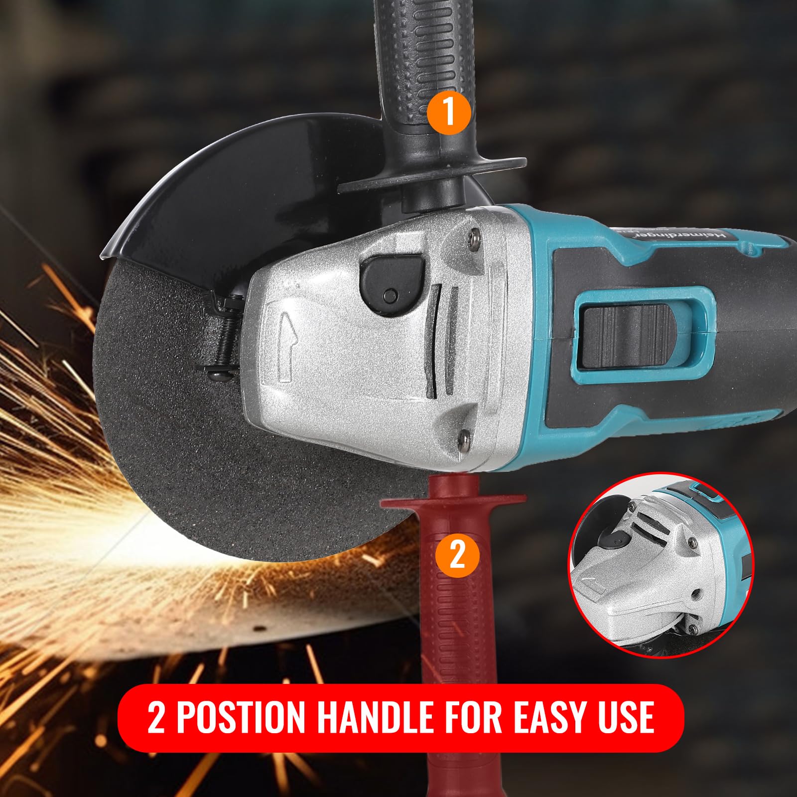 Heimerdinger tool-only grinder used with Makita battery for flexible power options