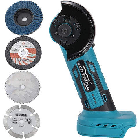 Heimerdinger brushless mini angle grinder in hand for precise metal cutting.