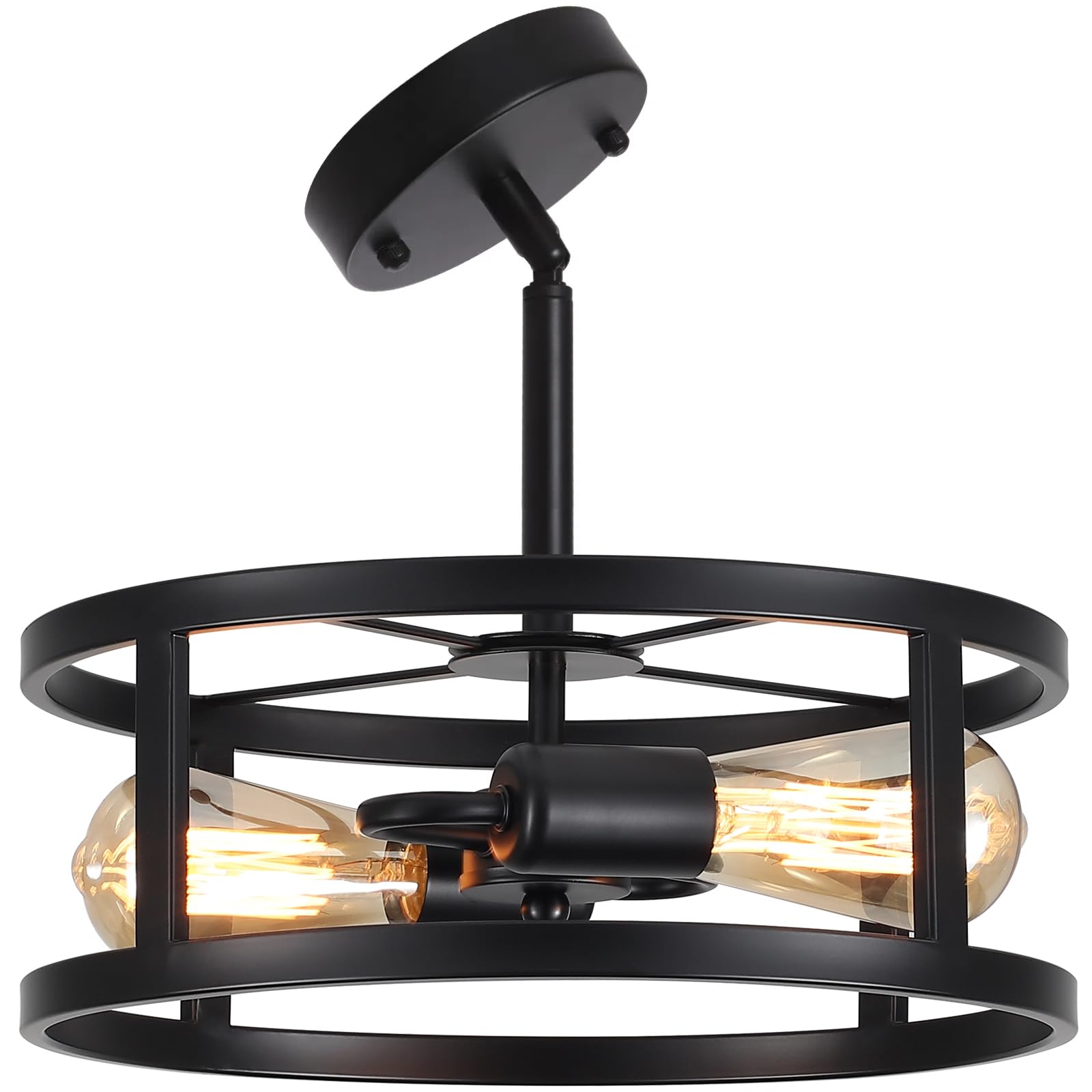 Heircido 2-light black semi-flush with adjustable rods for versatile ceiling height in the dining area.