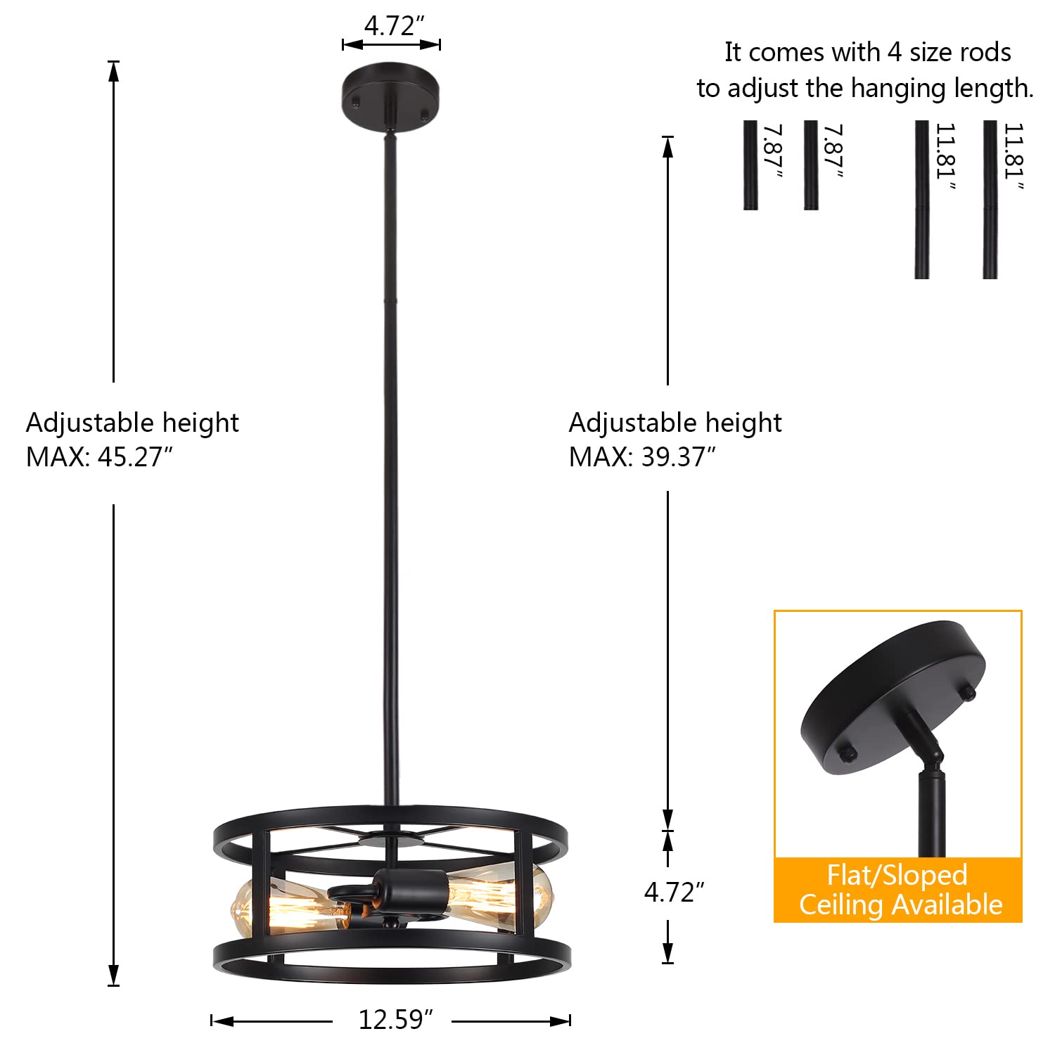 Heircido fixture installs smoothly on flat or sloped ceilings.