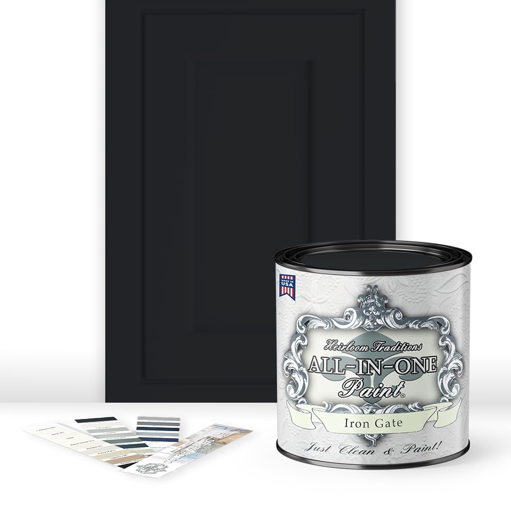 Heirloom Traditions ALL-IN-ONE paint on a cabinet in Iron Gate black for durable coverage.