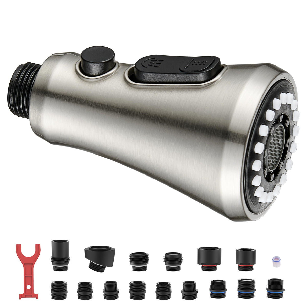 HEISOK pull-down spray head side view for easier reach while rinsing