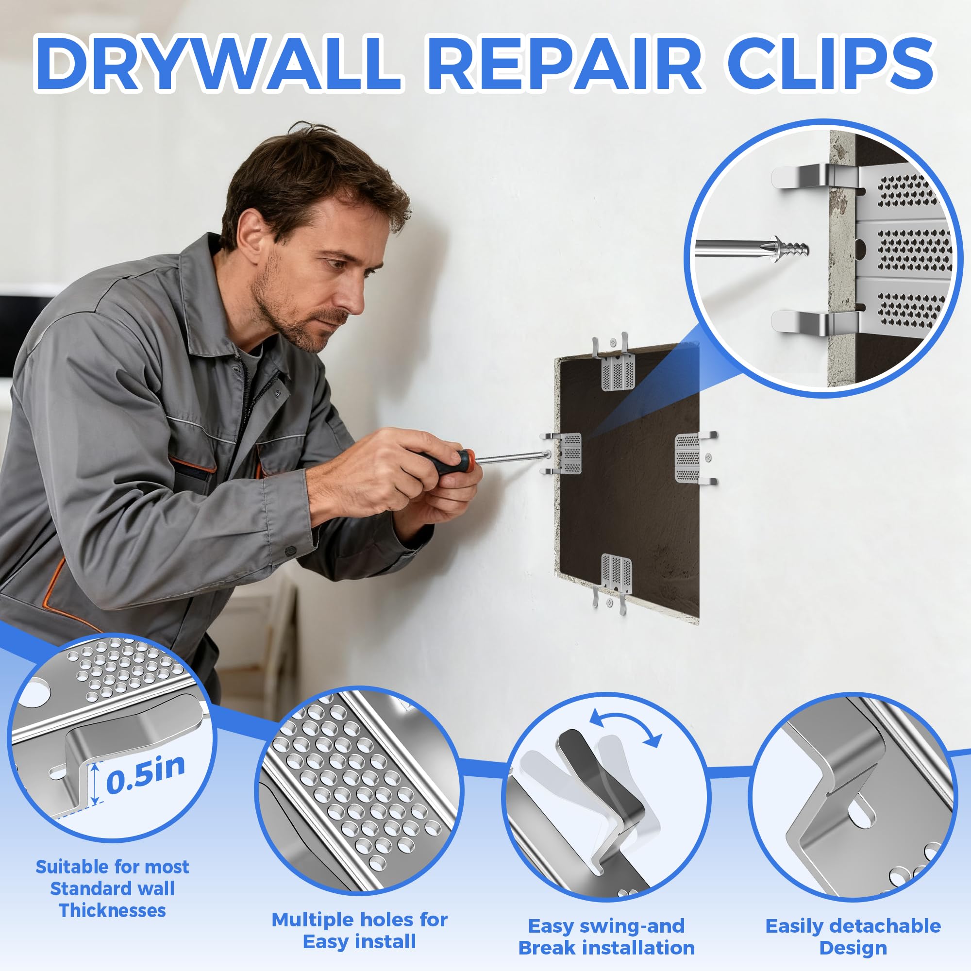 HEIWUKONG stainless steel drywall clip shown for durable, rust-resistant repairs.