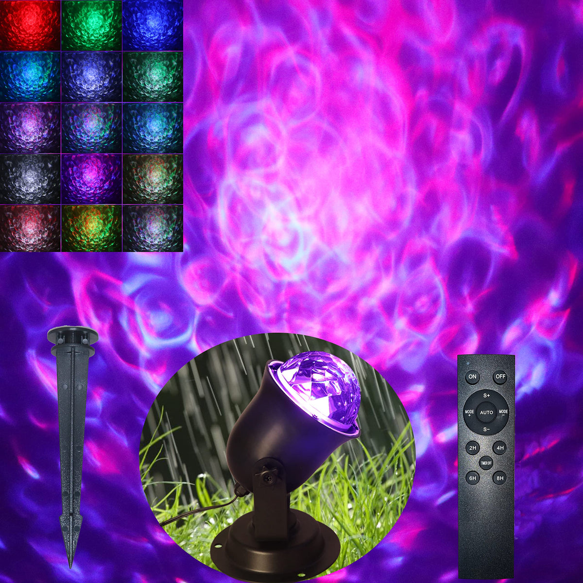 Hekation outdoor projector lights 15 colors cast vibrant water wave effects on walls