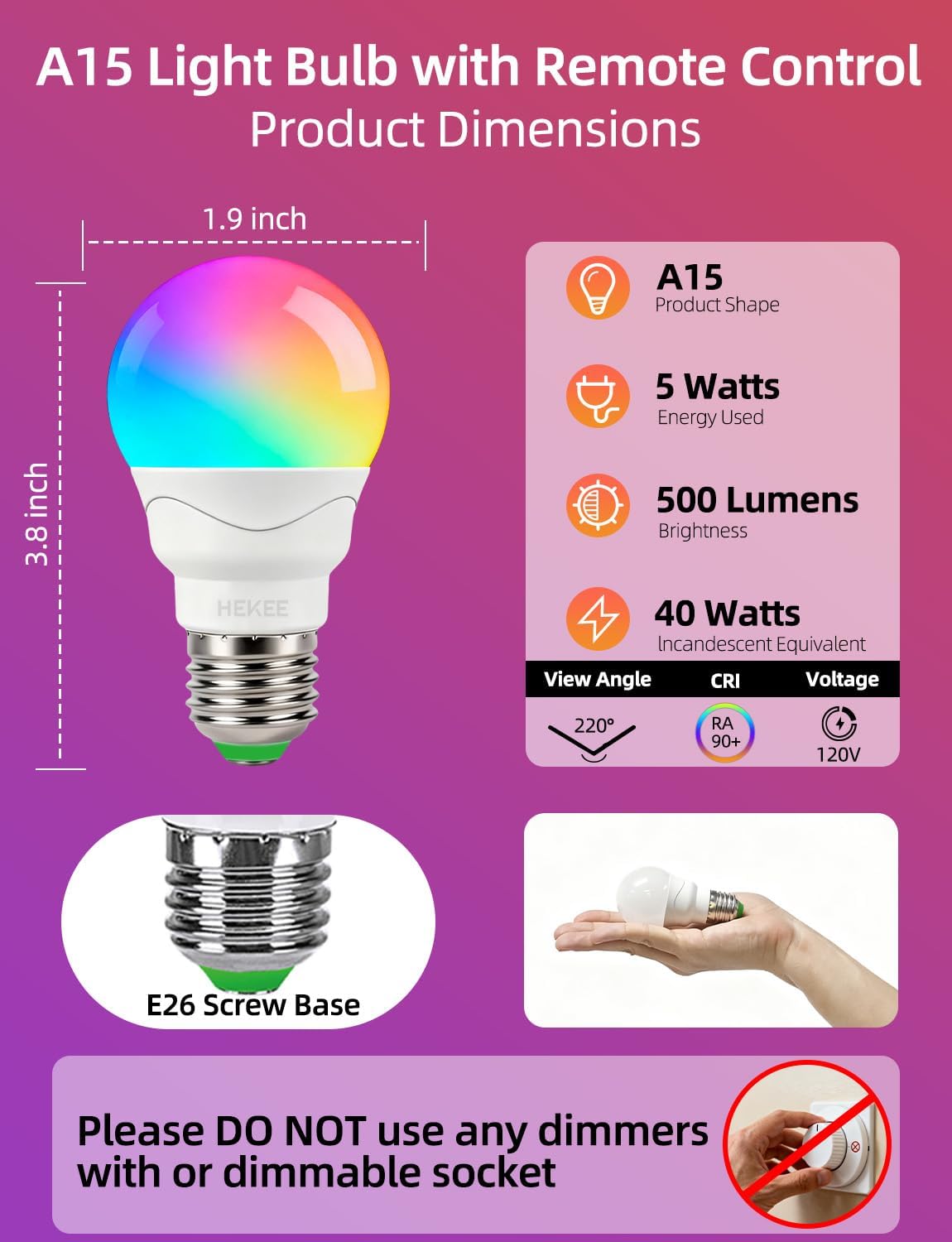 HEKEE RGB LED bulb in living room showing color transitions