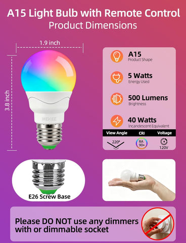 HEKEE RGB LED bulb in living room showing color transitions