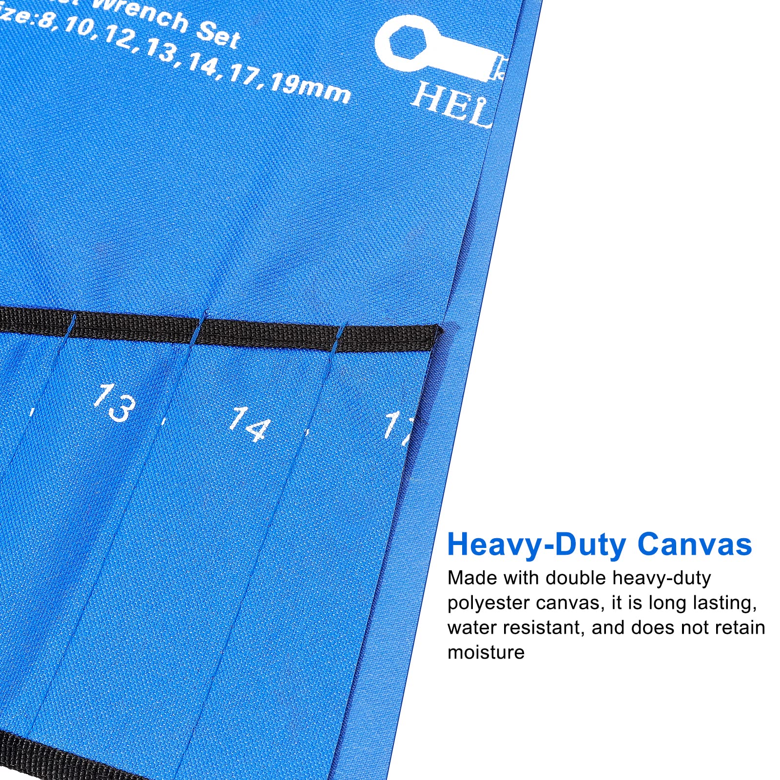 HELAKLS wrench roll open-layout showcasing flexible pocket arrangement for various wrenches.