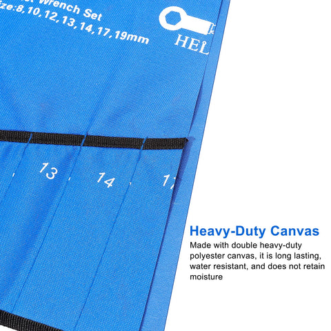 HELAKLS wrench roll open-layout showcasing flexible pocket arrangement for various wrenches.