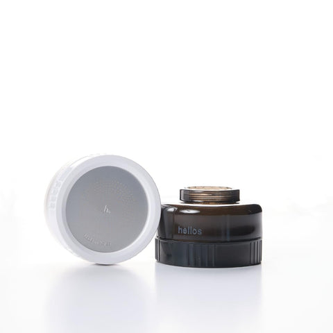 Helios Filter compact black design fits modern vanity and saves counter space.