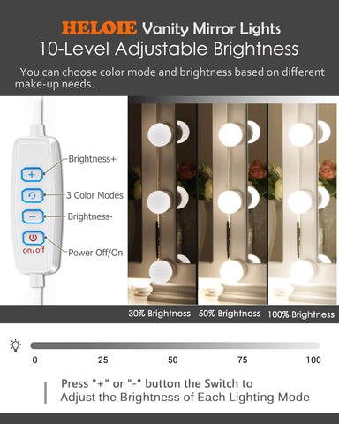 HELOIE dimmable brightness control from 10 to 100 percent.
