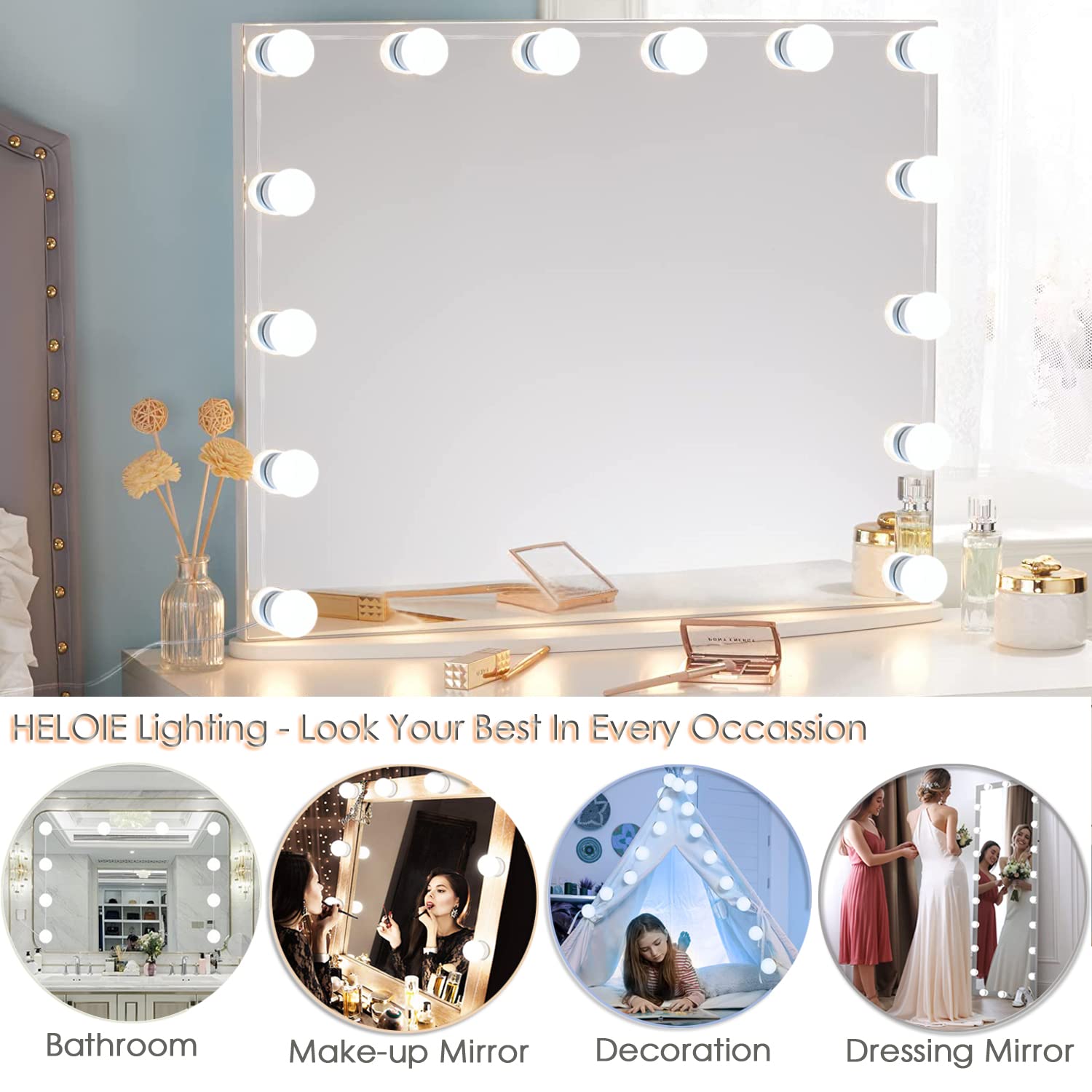 HELOIE vanity lights suitable for bathroom or dressing mirrors.