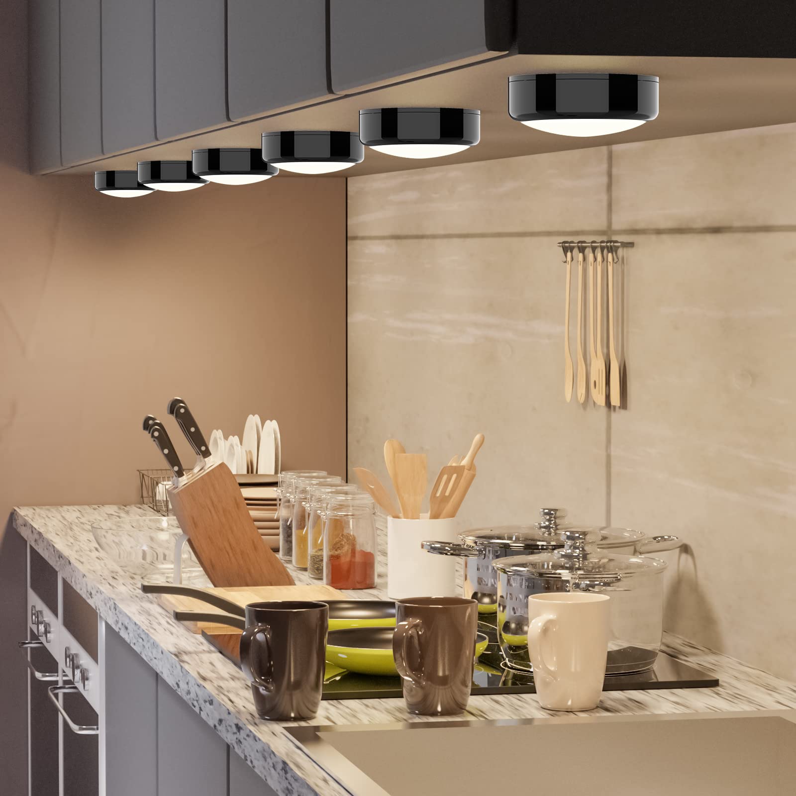HELPLEX color-changing puck light shows vibrant ambiance options.