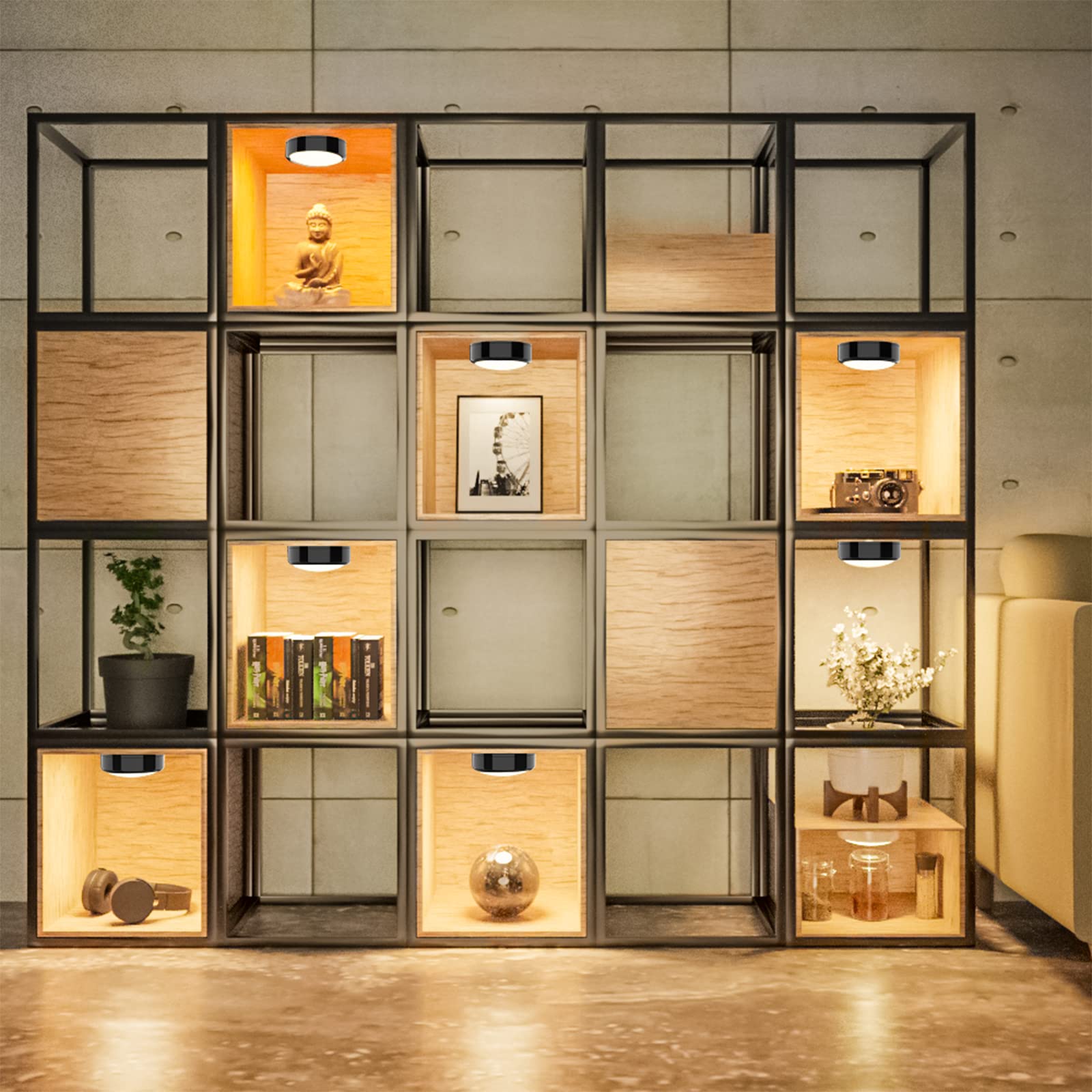 HELPLEX under-cabinet puck light brightens workspaces clearly.
