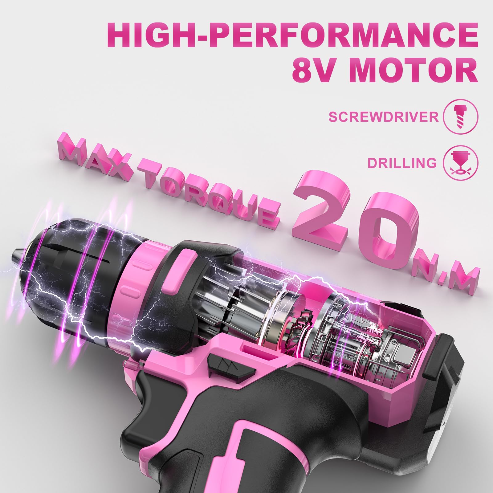 HelpSet drill features a 3/8-inch chuck for quick bit changes.