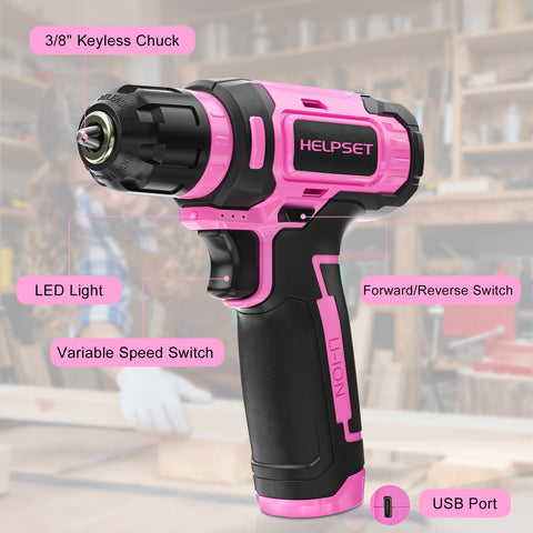 Built-in LED light on HelpSet drill guides precision in dark spaces.