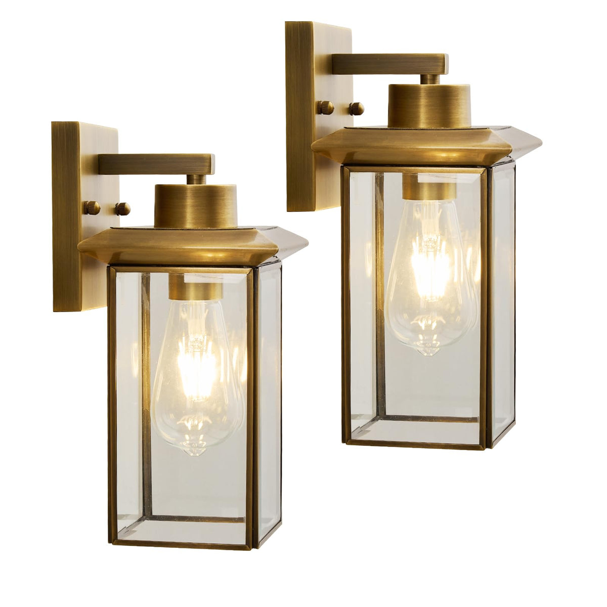 Hemali brass outdoor wall light front view for inviting curb appeal with warm exterior lighting.