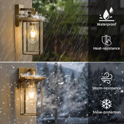 Hemali brass outdoor wall light glass shade closeup reveals refined craftsmanship and diffusion.